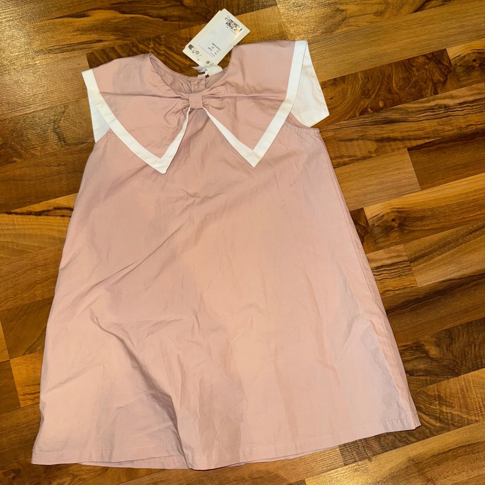 H&M Girls Pink Sailor Collar Bow Dress Organic Cotton Casual Party coquette NWT